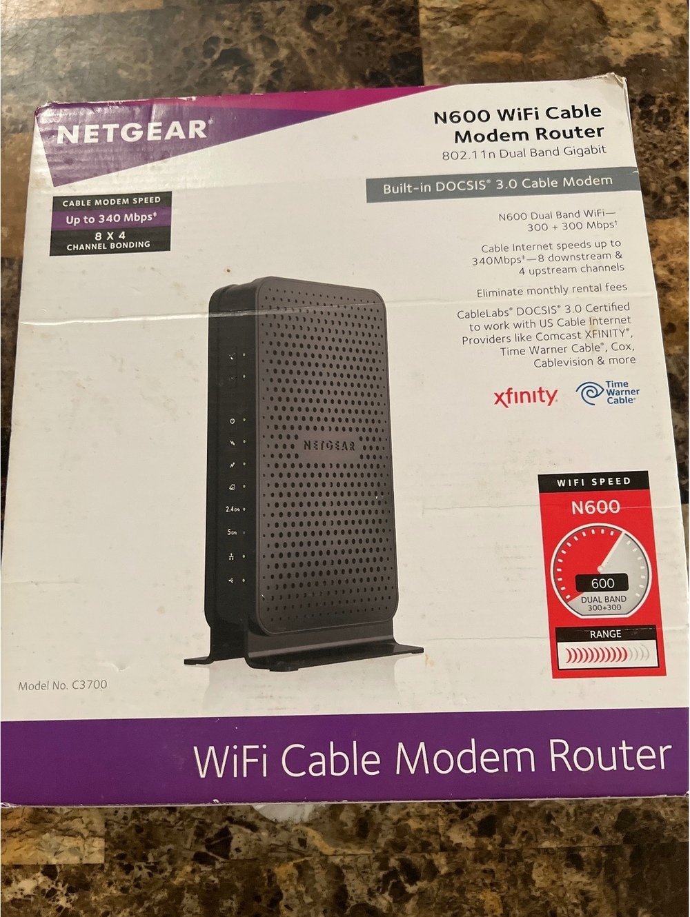 Netgear N600 WiFi Cable Modem Router C3700 Dual Band Gigabit
